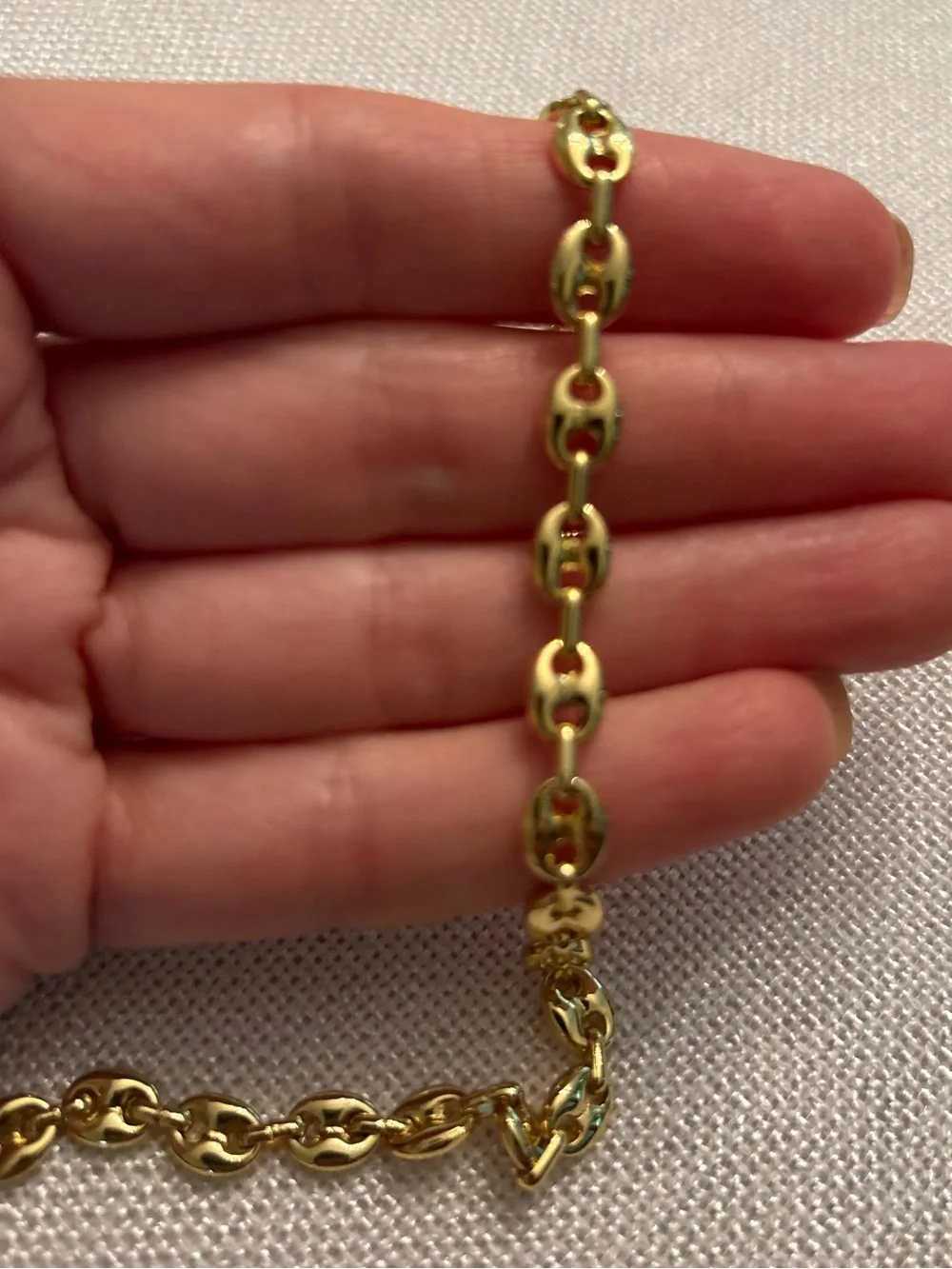 14k yellow Gold Plated Puffy Puffed Anchor Mariner Link Chain Necklace 6mm New